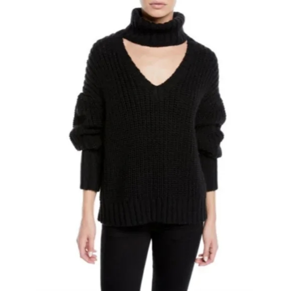 Cinq à Sept Black Cutout Turtleneck Sweater